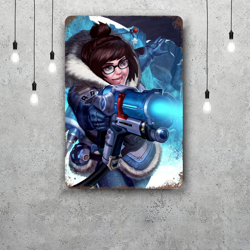 Mei Overwatch Vintage Metal Tin Signs Posters Decor Retro Metal Plaque Wall Art Decor for Garage Bar