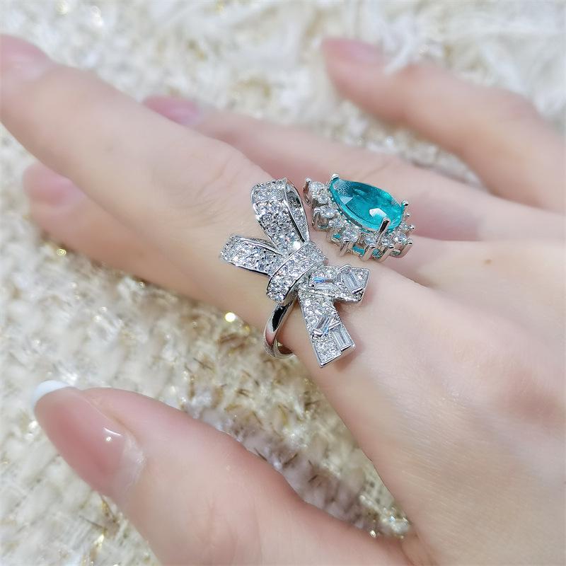 Luxury Paraiba Sapphire Butterfly Ring, Adjustable Design for Women, Trendy Internet Celebrity Style Adjustable Open Design
