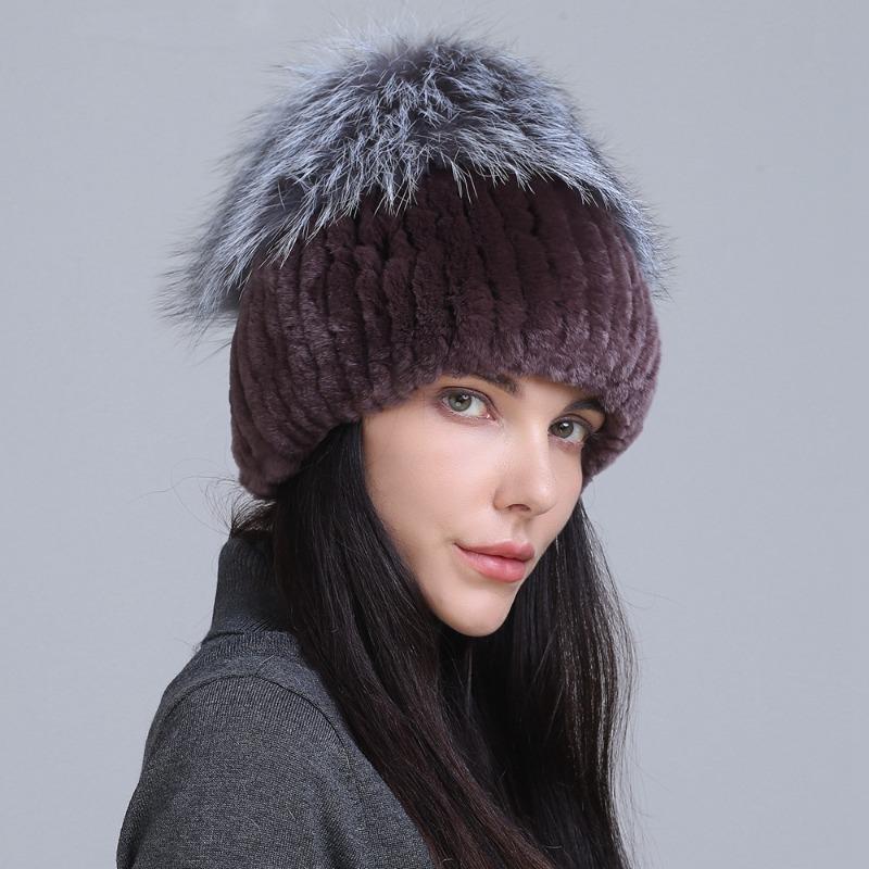 New fur hat Rex rabbit hat thickened versatile fox hair mushroom hat women's winter warm hat