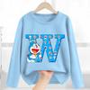 Doraemon Long Sleeve for Women Cartoon A-Z Letter Clothing Caftan Anime Clothes Blue Round Collar Blouse Gift