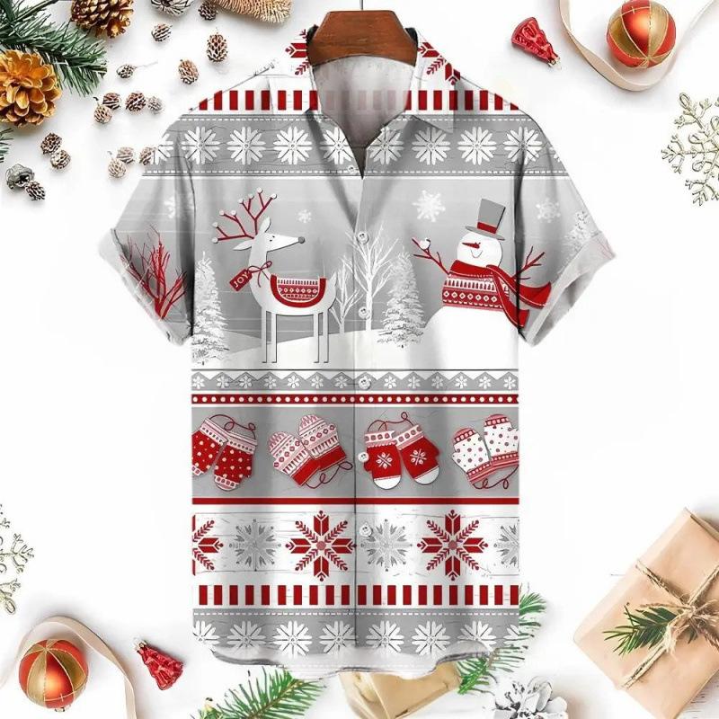2026 Santa Claus Men's All-Season Casual Short-Sleeve Snowman Shirt