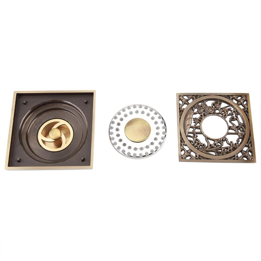 Brass Bathroom Waste Drain Square Ground Drainer Antique Strainer Cover Grate  Shower