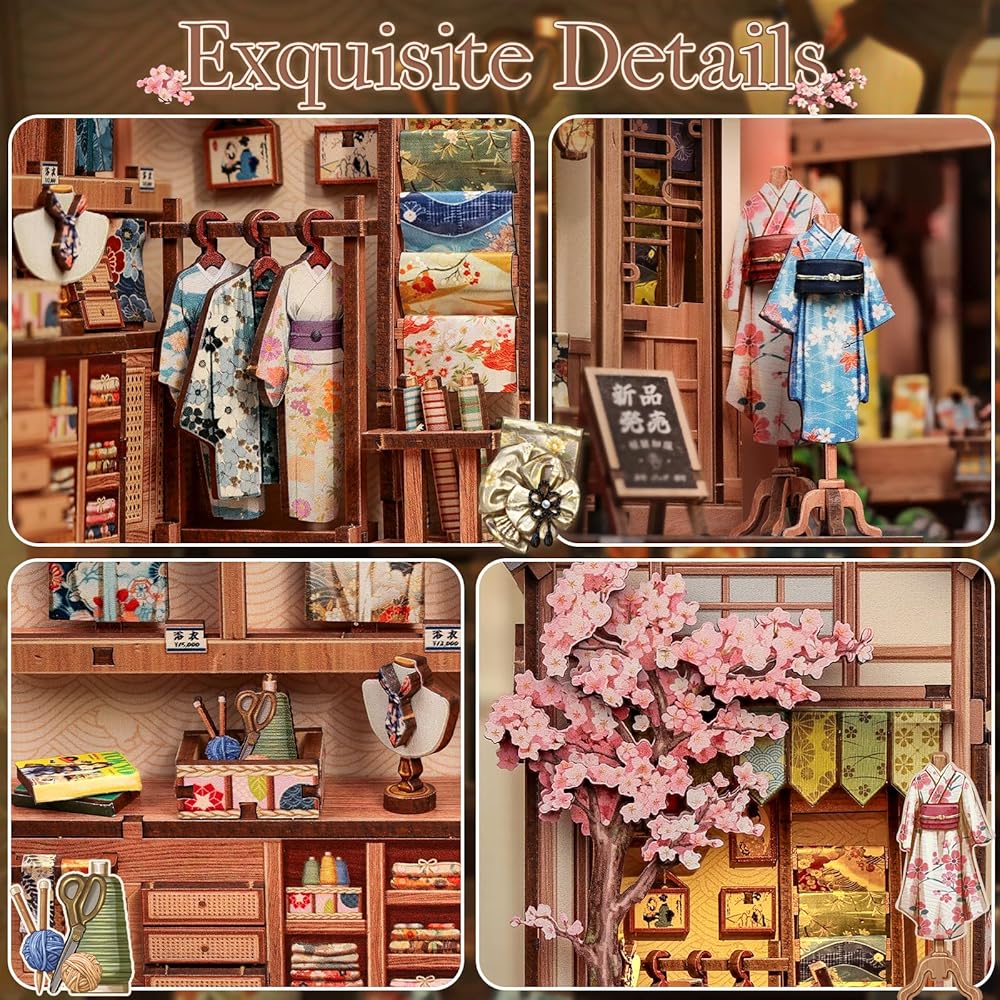CuteBee Book Nook Kit Miniature Dollhouse Wooden Puzzle with LED Light 3D Bookend for Beginners and Students