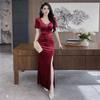 Elegant Velvet V-Neck Slit Maxi for Nightclub
