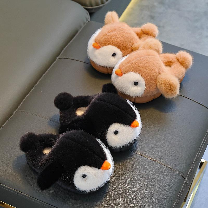 Pinguïn Pluche Furry Pantoffels voor Kinderen - Warme, Zachte, Gesloten Hiel Katoenen Schoenen voor Jongens en Meisjes