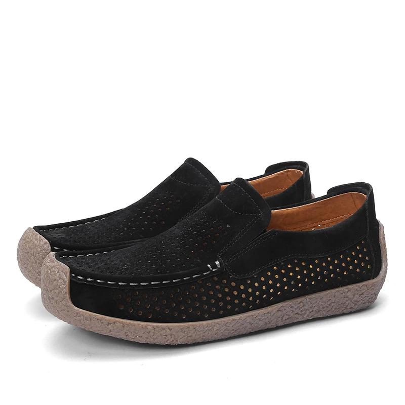 Fashion Outdoor Square Headed Men's Casual Shoes Man Walking Shoes Leather Men Punching Loafers Handmade Flats Slip-On Mens Mocasines