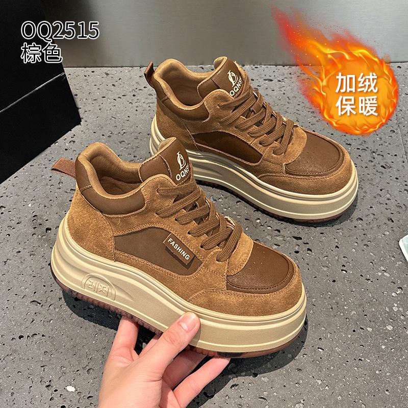 Thick baseplate shoes autumn and winter new leather small velvet casual high-top shoes 34