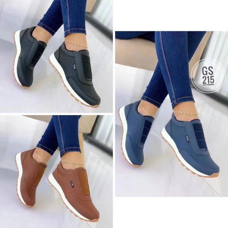 Mode 2024 Chaussures de Marque Femme Slip-on Chaussures Vulcanisées pour Femmes Extérieur Baskets pour Femmes Bout Rond Talon Bas Grande Taille Chaussures Décontractées pour Femmes