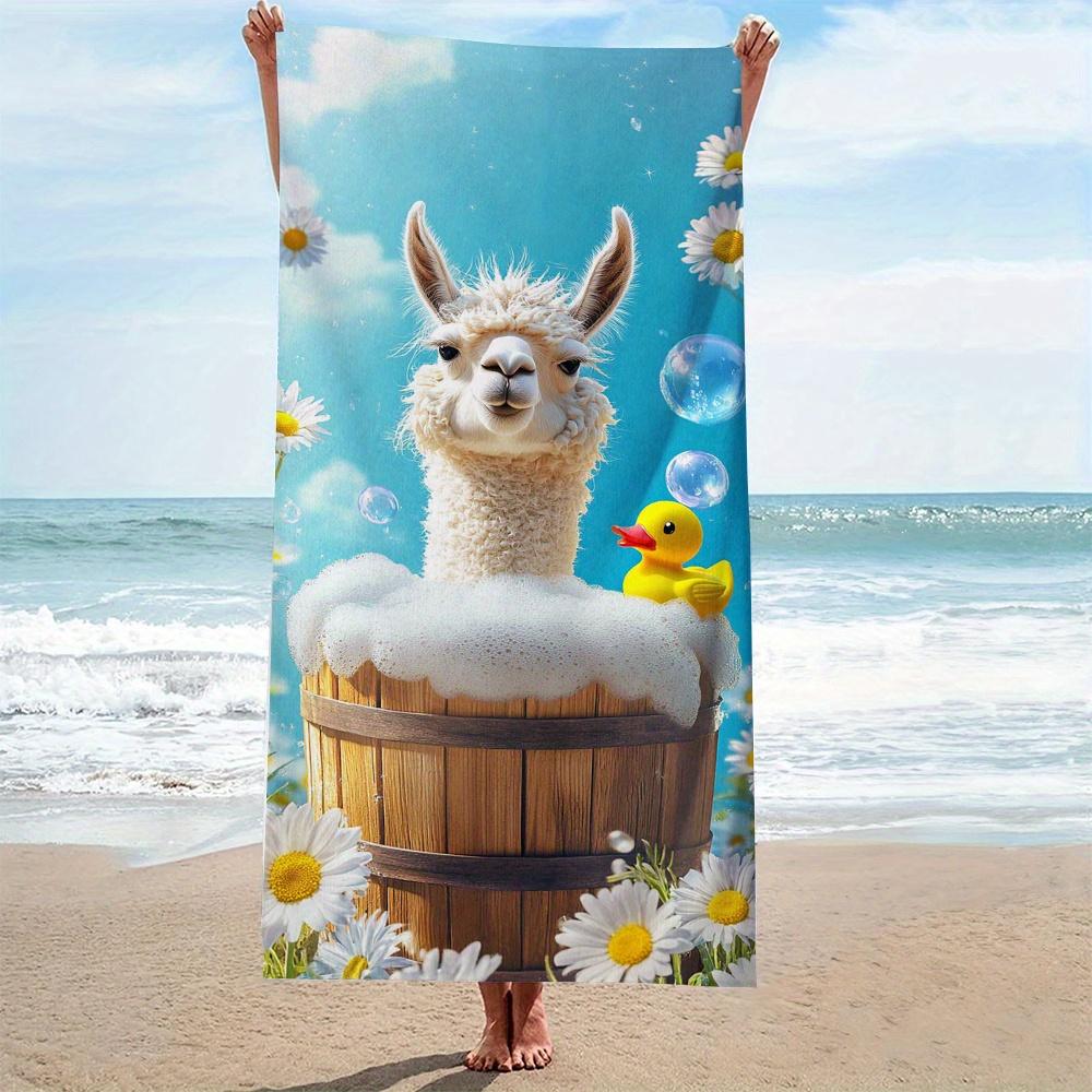2D Flat Cute Alpaca & Little Duck Print Soft Multipurpose Beach Towel For Beach Vacation Pool Gift For Alpaca Lovers
