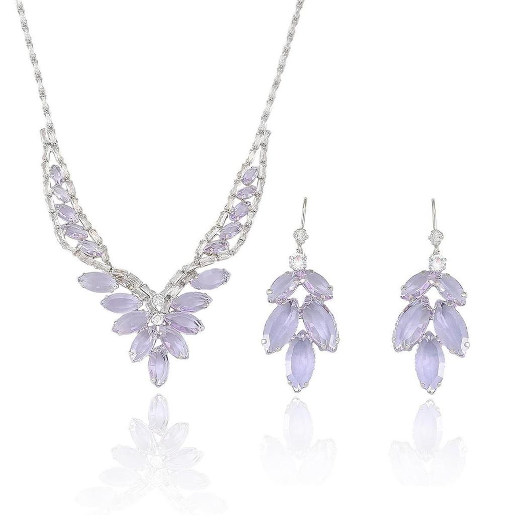 Cross-Border European and American Style Zircon Green Wheat Ear Jewelry Set with Necklace and Earrings for Women