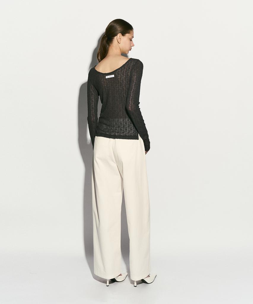 RE RHEE Semi-Sheer Round Neck Top