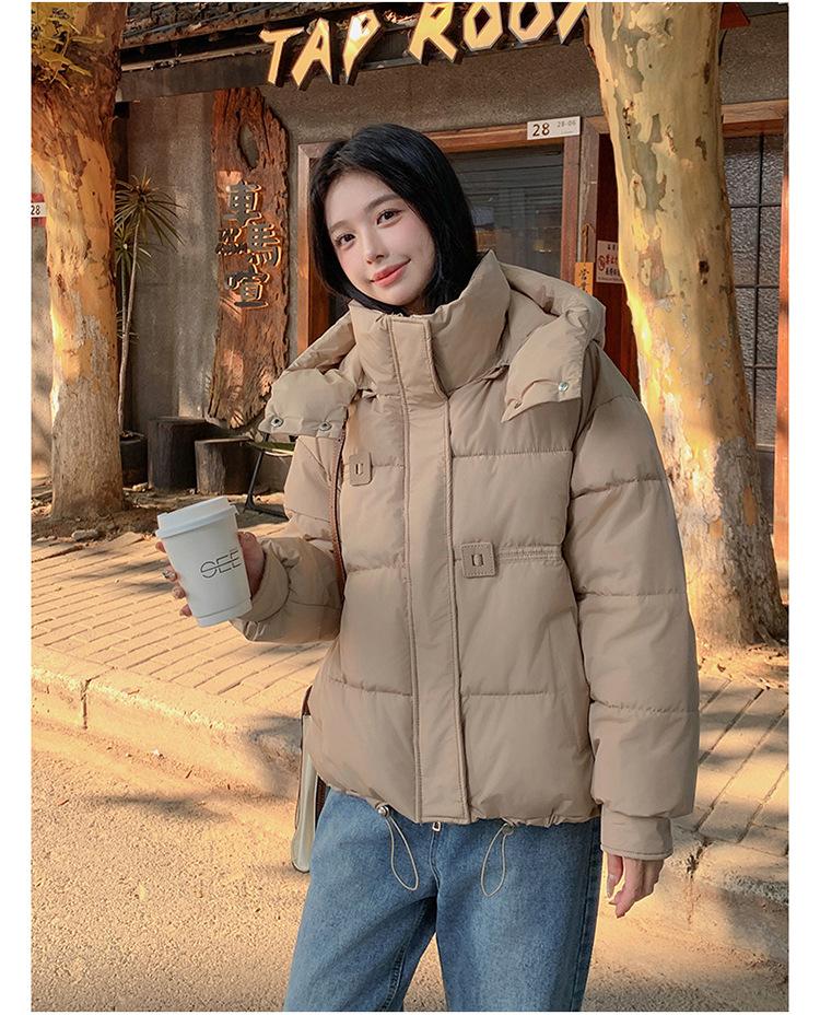 Women's Autumn and Winter Coat Hooded Short Solid Color Loose Thickened Windproof Women's Jacket