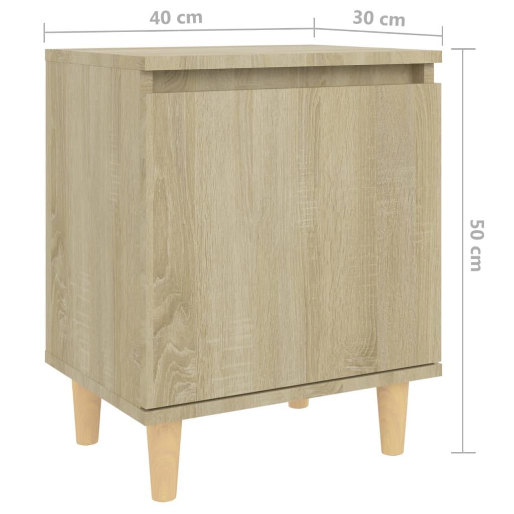 Nightstand with Solid Wood Legs Sonoma Oak 40 x 30 x 50 cm
