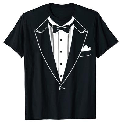 Tuxedo Costume Adult Tux Suit Bow Tie TShirt Men Fashion Vintage Summer Style Cotton Short Sleeve Oversized Tshirt Tops