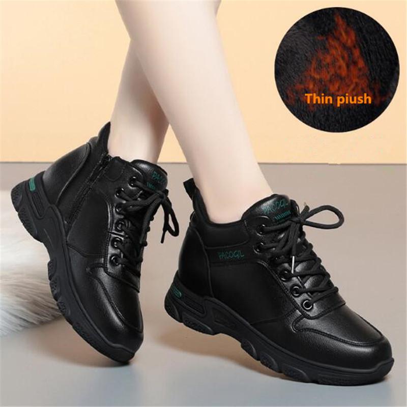 Women Casual Shoes New Winter Warm Plus Velvet Black Women Ankle Boots Thick-Soled Cotton Sneakers Wedges Ladies Shoes