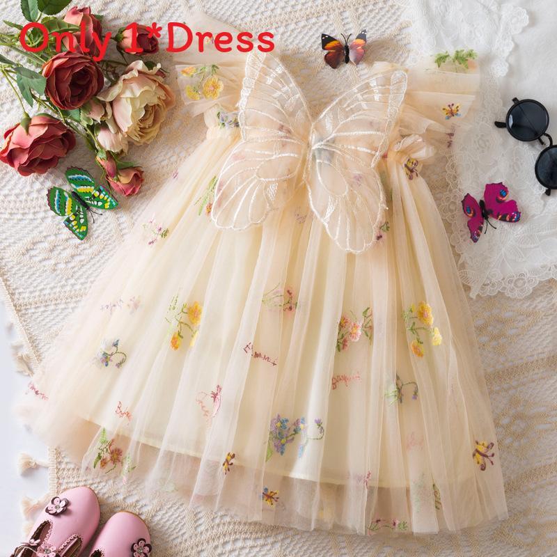 Korean Style Girl Dress With Embroidered Flowers And Tulle For Toddler Girls