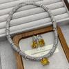 Light Luxury Quadrilateral Goose Yellow High Carbon Diamond Necklace Full Of Zircon Heavy Industry Collarbone Chain Set Female