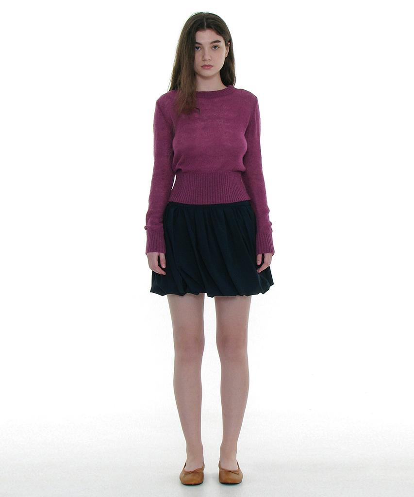 PARTIMENTO WOMEN Sheer Wide Rib Knit Crew Neck_Plum