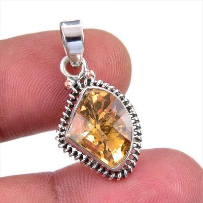 Natural Citrine Gemstone Handmade 925 Solid Sterling Silver Gift Pendant 1" j6B75