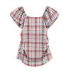 Pure desire wind one-word shoulder plaid short-sleeved shirt women's summer new waist and thin sweet Spice Girl T-shirt top