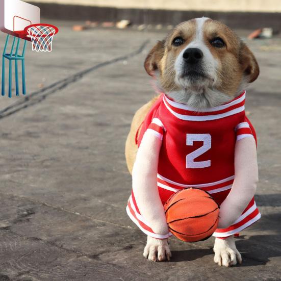 Dog Basketball Player Costume Funny Outfit with 3D Ball Cute Pet Basketball Apparel for Cosplay Photoshoot Festive Costume