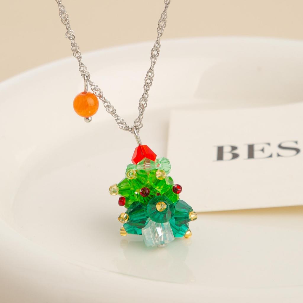 Festive Women's Christmas Tree Star Pendant Earrings & Necklace Set