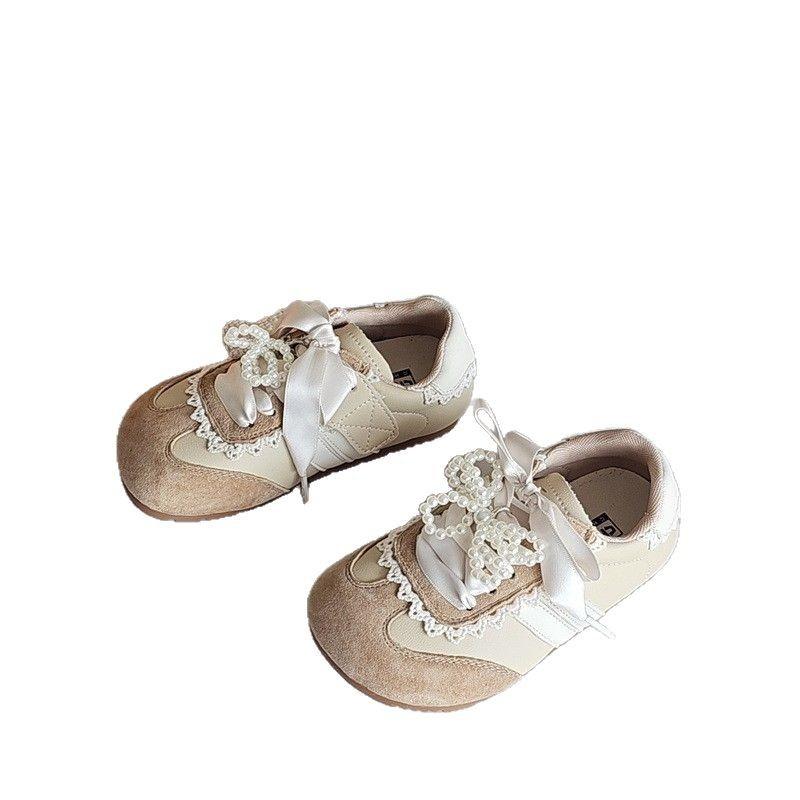 Girls' Korean-style children's sneakers, new spring and autumn German training shoes, pearl lace single shoes, baby walking shoes