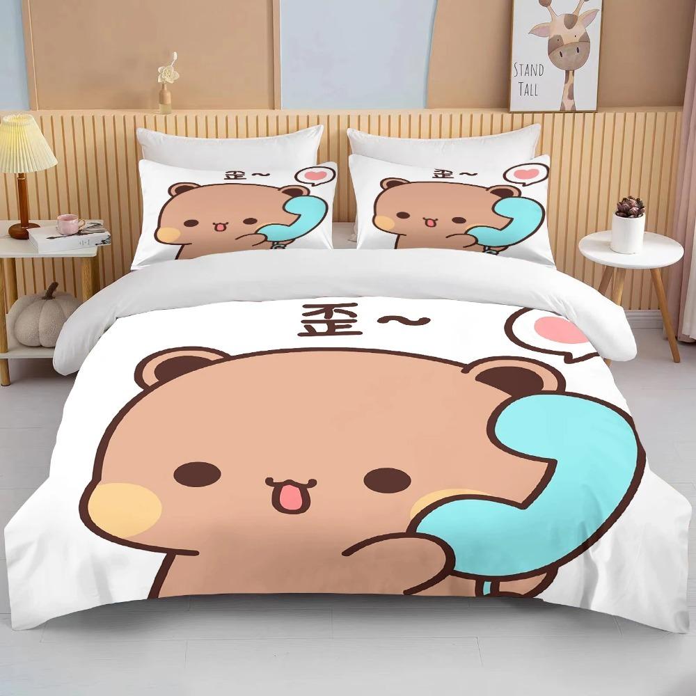 Cartoon Cute Bear Microfibre Bedding Sets,Children'sBirthday Gift with Zip Room Decor Teenagers adult Duvet Cover