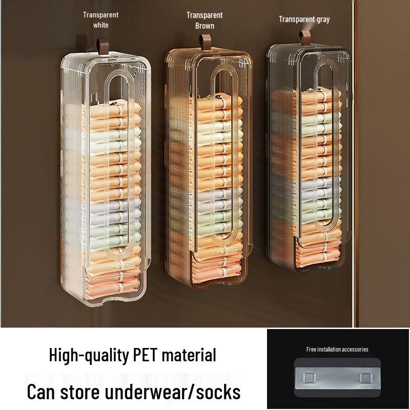 

Настенный органайзер для нижнего белья и носков: Коробка для хранения нижнего белья с вешалками для маек и шорт Translucent Gray, 1 Piece