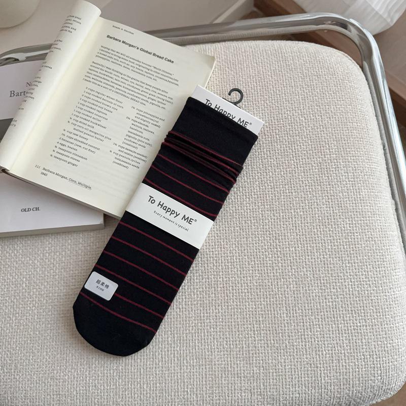 Ankola 2024 Autumn Japanese Women's Striped Combed Cotton Mid-Tube Boneless Stacked Socks