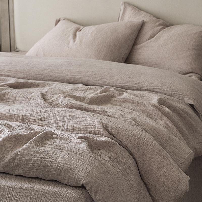 Plain Cotton Linen Double-Layer Yarn Bed 4-Pcs Set Class A Maternal Infant Grade Linen Cotton Yarn Cloth Wabi Sandy Wind 3-Pcs Set