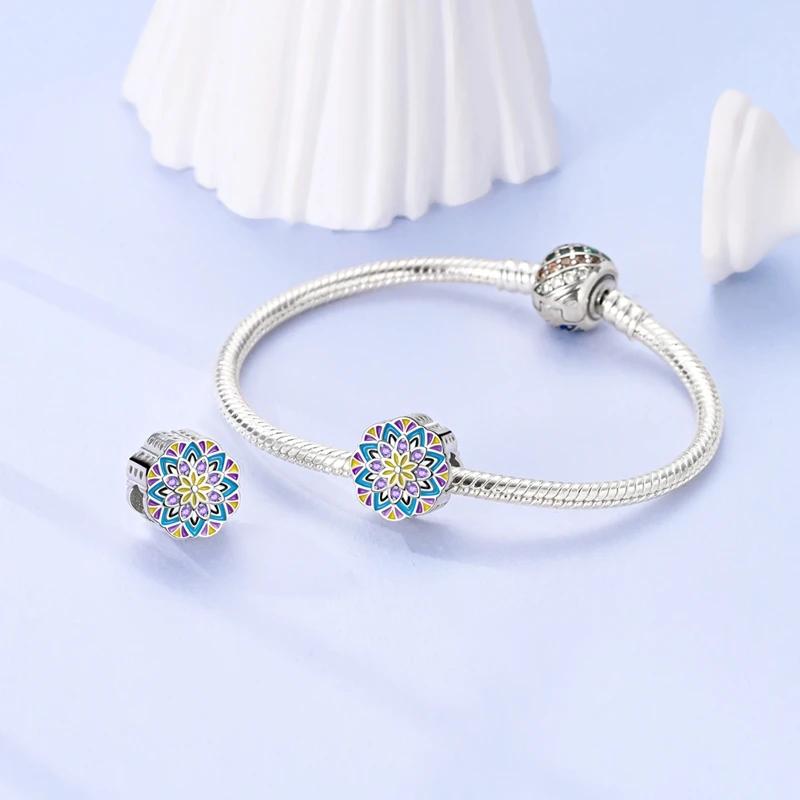 Colorful Fine Mandala Flower Bead Copper Genuine Bead Fits Genuine Charm Bracelets Bead Jewellery Gift For Women