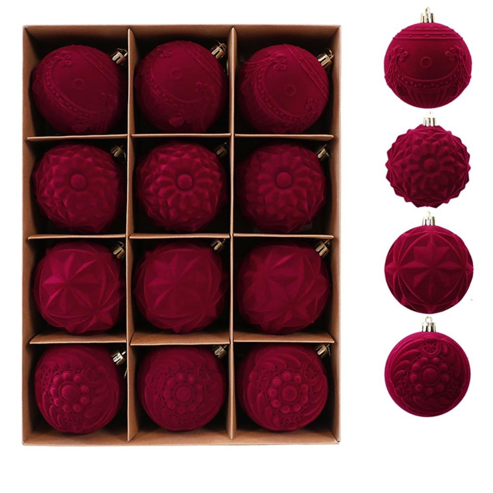 Break-Resistant Velvet Christmas Hanging Balls 8 CM Red Tree Hangable Bauble Set Indoor Decor