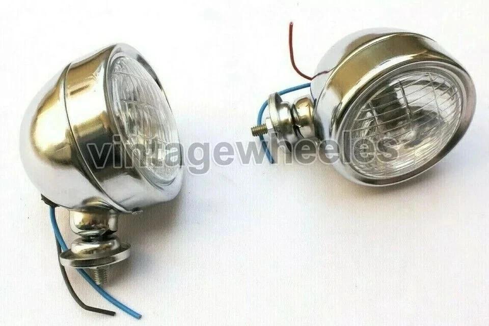 

2 Lambretta Vespa Universal 12v 4 Clear Spot Light Lamp Plastic Lens Metal Body