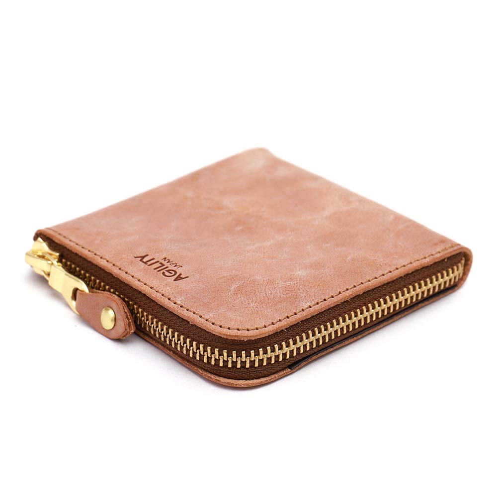 AGILITY Affa Square Wallet - L-Shaped Folding Wallet with Coin Case, Card Case, and Bill Compartment - Compact, Genuine Leather