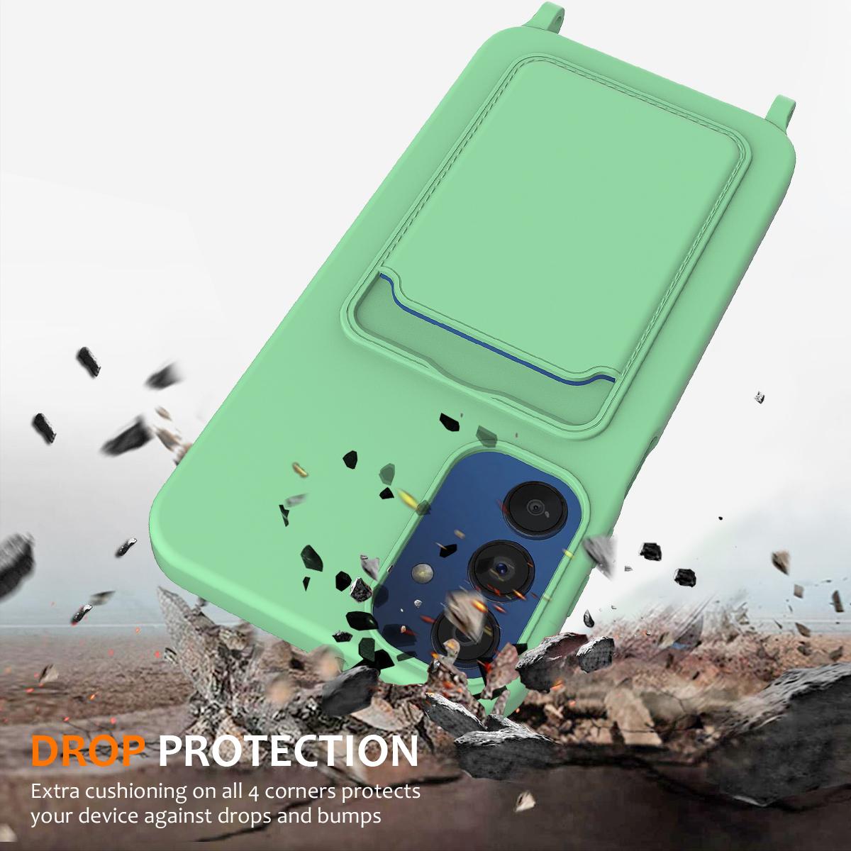 

For Samsung Galaxy A15 4G/A15 5G Case Liquid Silicone Shockproof Phone Cover with Lanyard and Card Slot Green