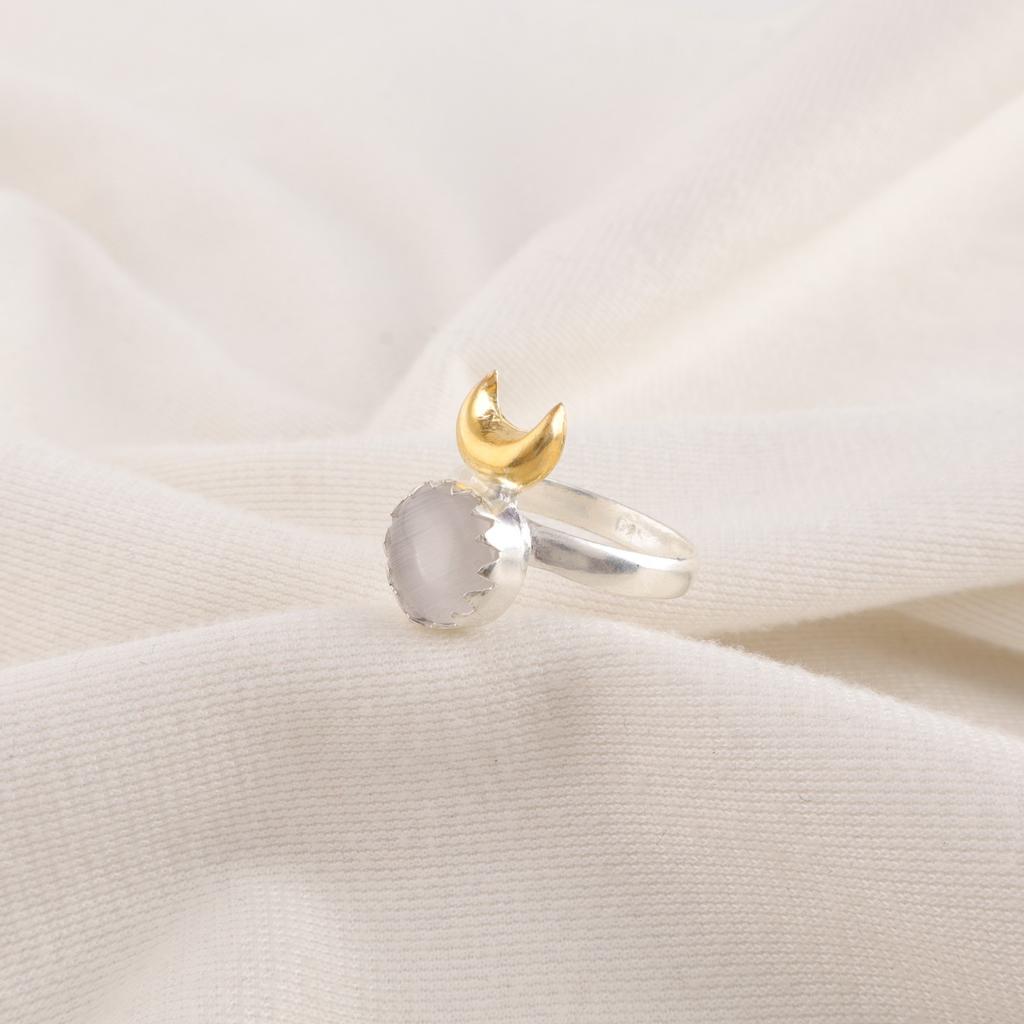 Round Selenite Stone 925 Silver Handcrafted Wife Gift Eternity Promise Boho Ring RR-58-45