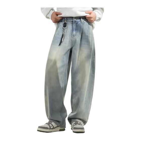 [maytopia] Men s Jeans, Wide Jeans, Denim Pants, Baggy Pants, Tucked, Back Elastic Waist, Half Elastic, Washed Denim, Loose Fit CK2498