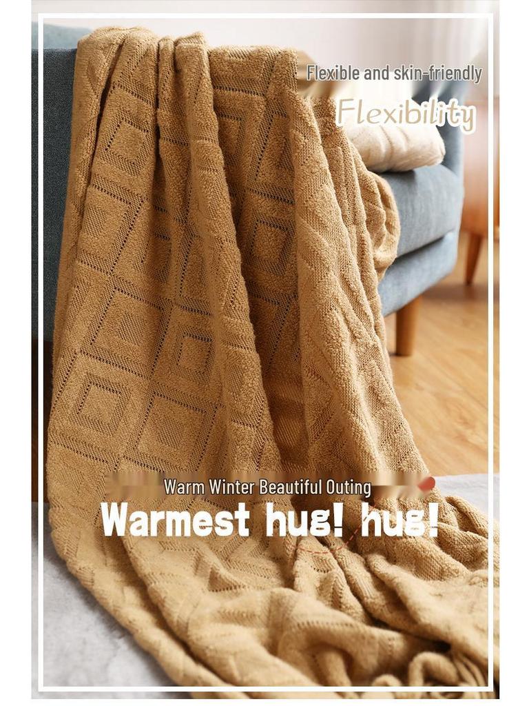 Knitted Jacquard Throw Blanket for Sofa, Office, or Nap