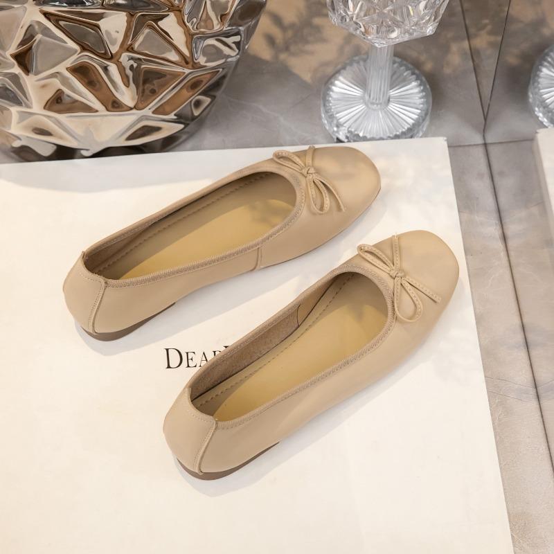 Bow Silver Flat Shoes Women's Gentle Evening Spring Summer Ladyshoes Candy Shoes Ballet Shoes