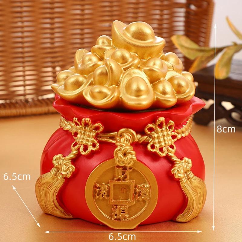 Good Luck Fortune Bag Ornaments Creative Gold Ingot Money Bag Home Desktop Resin Crafts Chinese Feng Shui Fa Cai Decoration