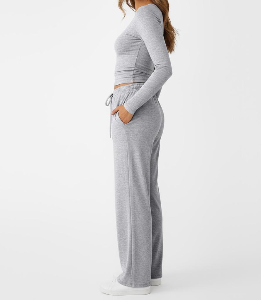 Fashion Casual Set Sport Yoga Autumn Winter Solid Color Crew Neck Long Sleeve For Women
