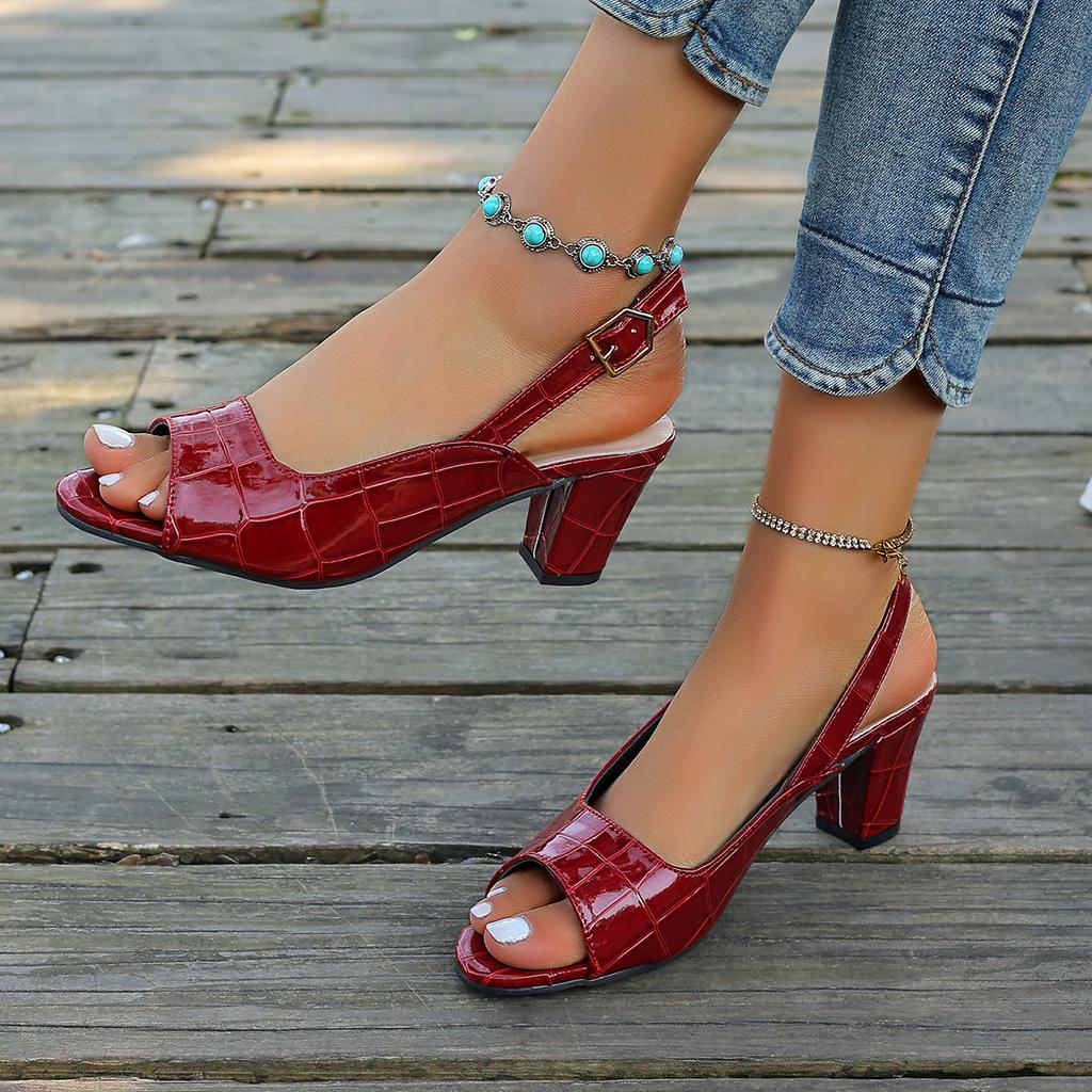 Fashion Summer Sandals for Women Solid Color Fish Mouth Thick High Heels Large Size Back Hollow Women Shoes Gladiator Sandalias Mujer