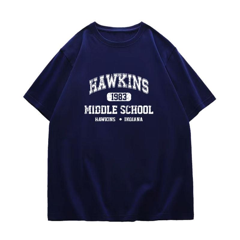 

Cotton American TV seriesrelated Stranger Things clothing Hawkins High School uniform vintage shortsleeved shirt S
