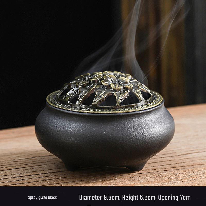 Celadon Ceramic Incense Burner - Antique Style, Small Size, Ice Crack Kiln, Sandalwood Incense Holder.