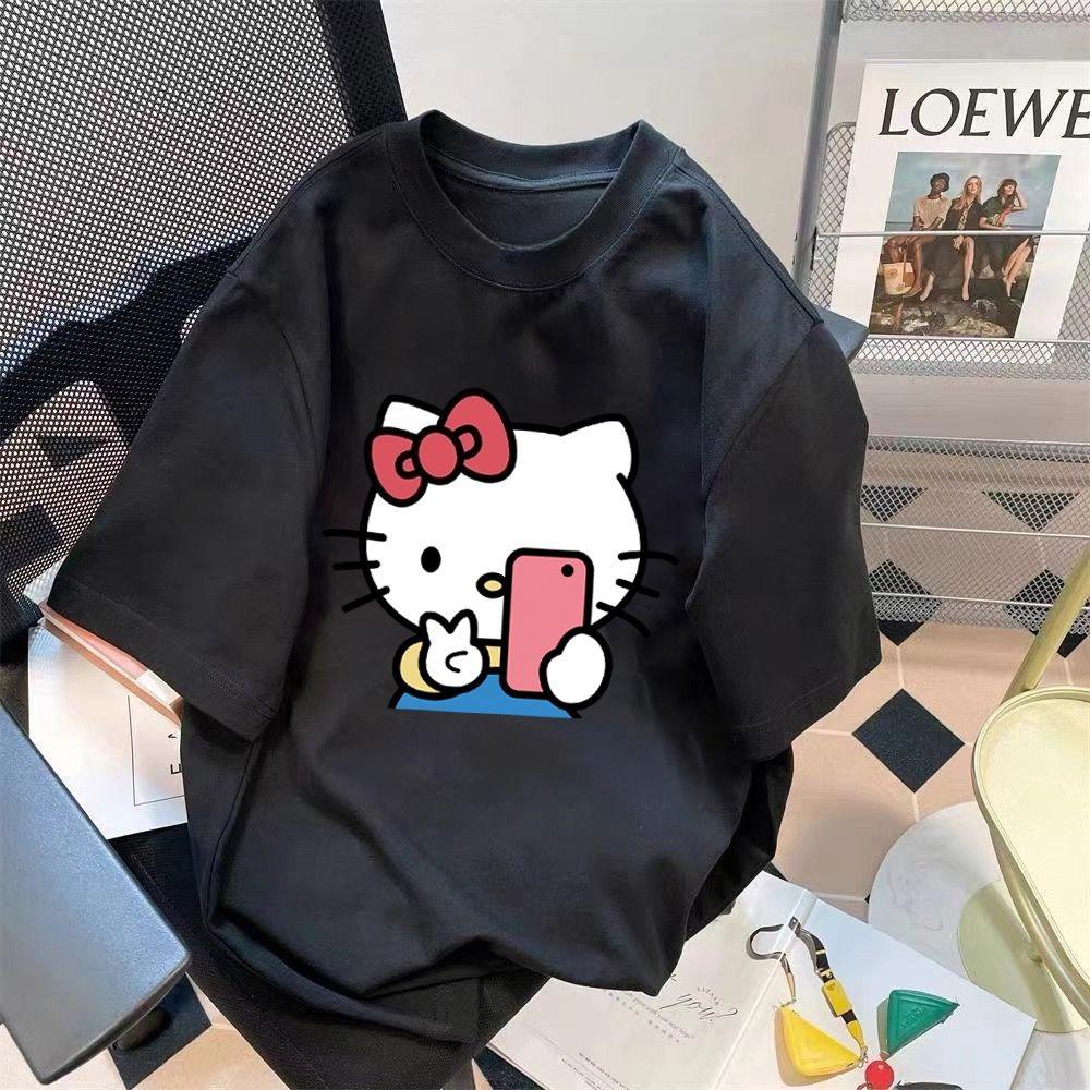 Disney Cute Cartoon Kitty Cat Cotton Short-sleeved T-shirt Men s and Women s Summer Printing Versatile Casual Loose Top Clothing S