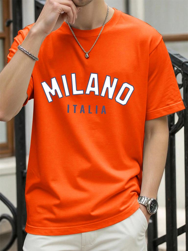 Milano Włochy Nadruk Litery Retro Koszulka Męska Luźna Bawełniana Koszulka Modna Letnia Odzież Unisex Uniwersalna Streetwear