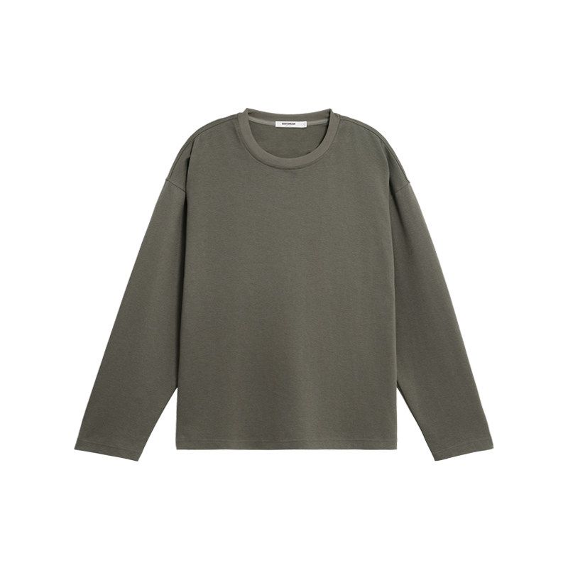 Bodydream Basic Comfortable Simple Style Round Neck Long Sleeve T-Shirt Men's American Style Loose Top Solid Color Base Shirt