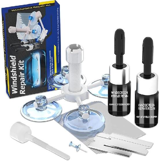 Brennenstuhl Windshield Repair Kit, Car Windshield Crack Repair Kit, 2 Bottles Windshield Chip Repair Kit Quick Fix for Rock Chip Repair Kit