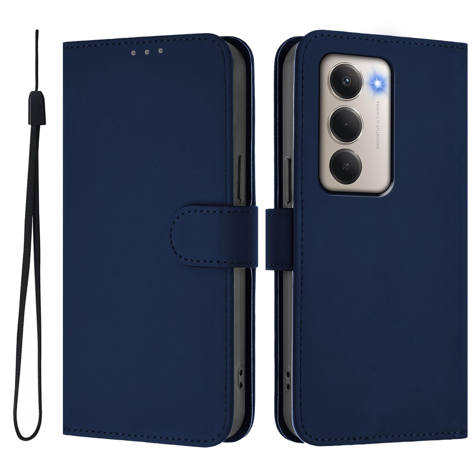 

Для Xiaomi Redmi 15 5G Чехол Однотонный Кошелек Кожаный Чехол для Телефона с Ремешком Navy Blue